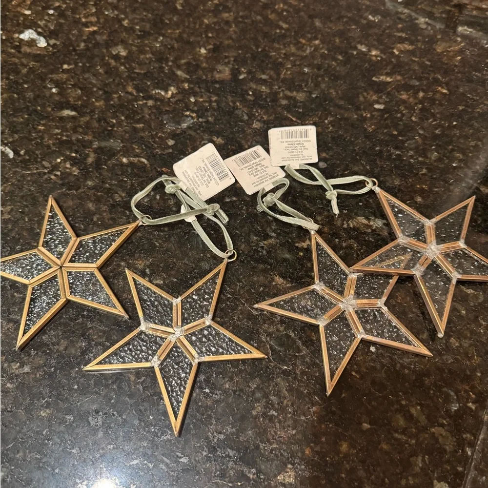 Bubbled Glass(SET OF 4) Five-Star Christmas Ornaments Clear/Brass Hearth & Hand